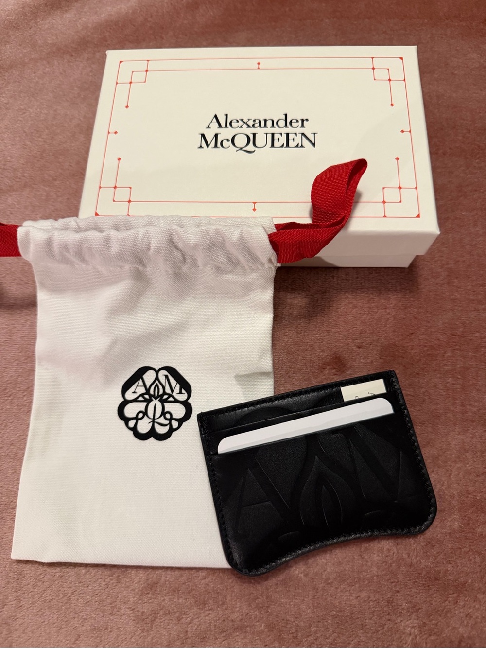 New/Unused Alexander McQueen Black Embossed Leather Card Sleeve